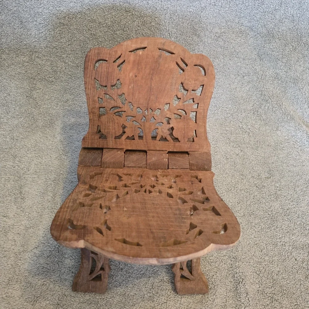 Handcarved Wooden Book Stand cookbook Family Bible